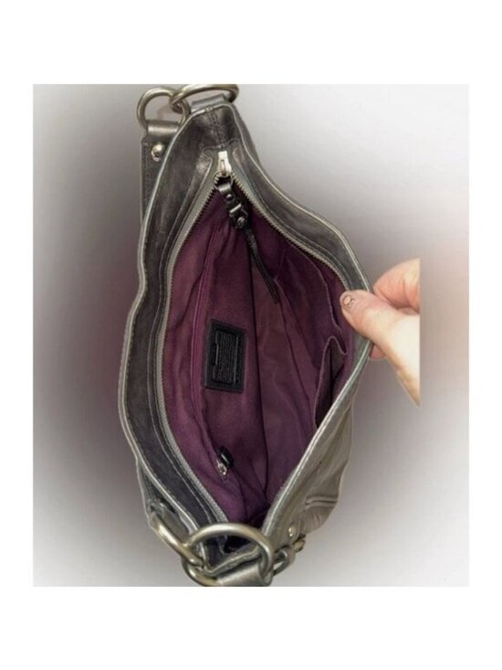 Coach Handbags - Coach Metallic Leather Shoulder Bag With Purple Lining & Zipper Closure